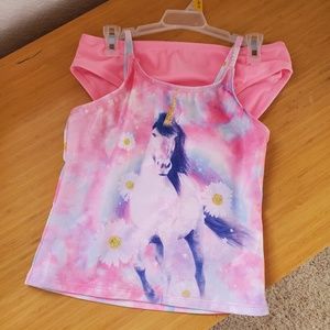 Wonder Nation Sparkle Unicorn 2 Piece Bathing Suit Tankini Size 10/12 NEW